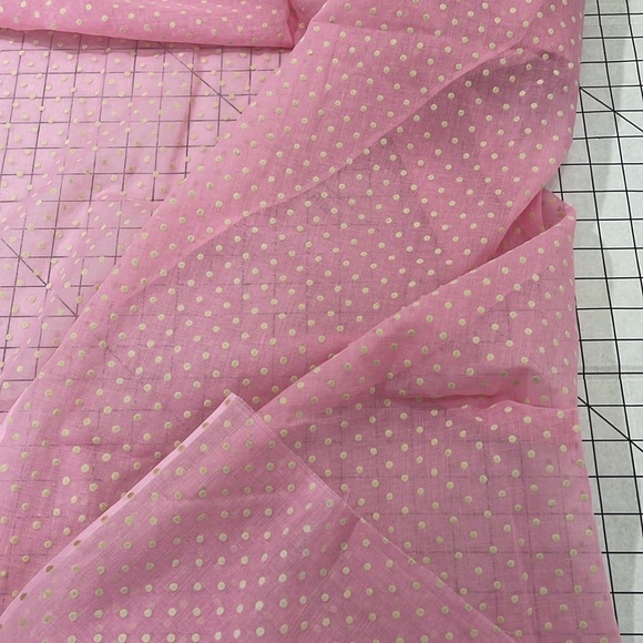Vintage fabric, cream flocked polka dot, dusty pink semi sheer organdy, 48"x60" - Picture 3 of 8